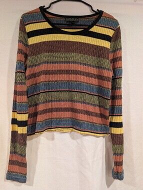 Forever 21+ Striped Ribbed Long Sleeve Knit Crop Top Sweater 1X Fall Fit Retro